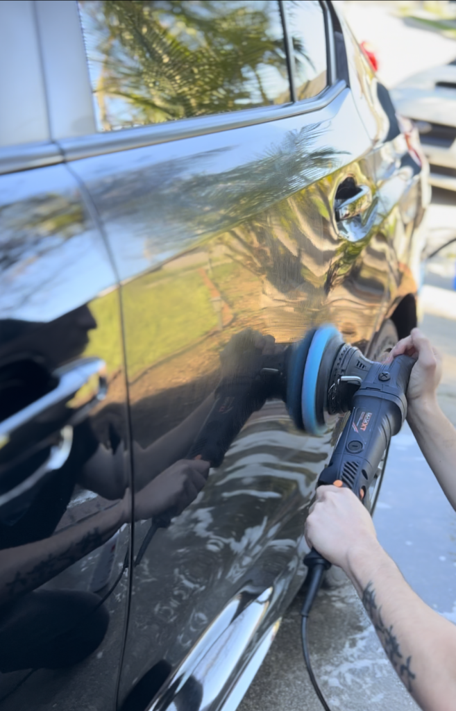 "Scratch-free and swirl-free finish - a picture showcasing the results of an exterior detailing service, with a flawless paint finish."